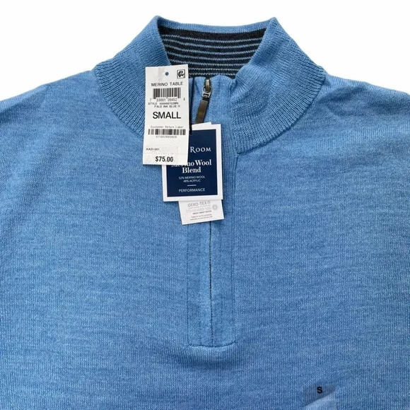 Club Room Blue Merino Wool Blend 1/4 Zip Mens Sweater - Picture 2 of 8